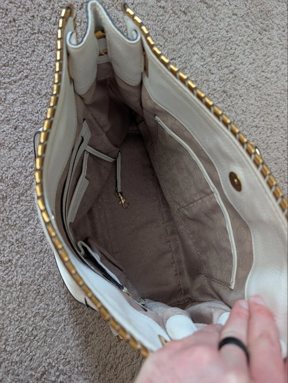 Michael Kors White Gold Hamilton Whipped Leather Satchel Handbag Purse